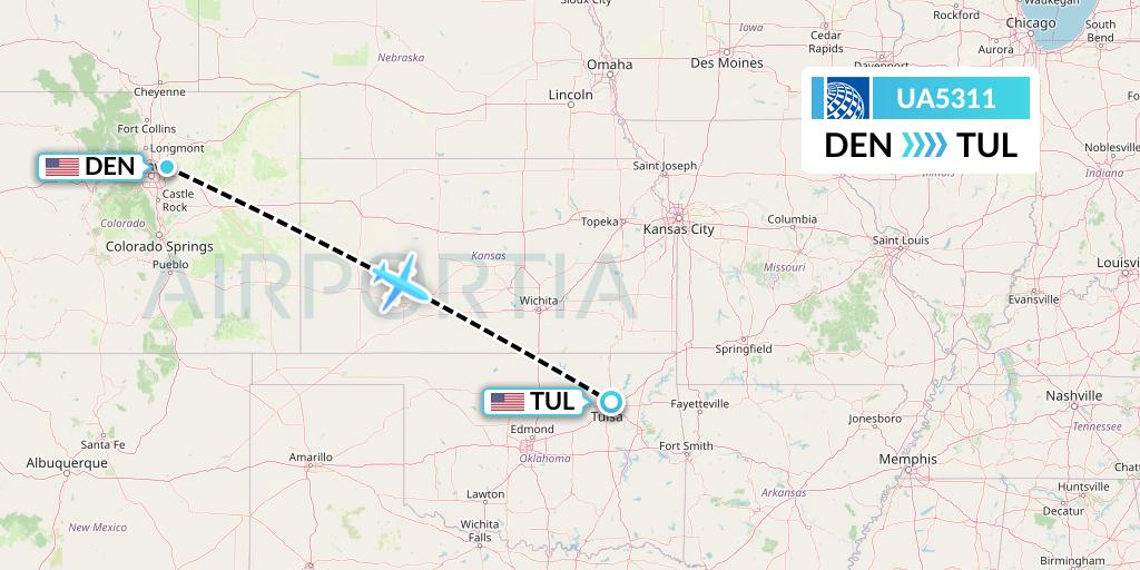 UA5311 United Airlines Flight Map: Denver to Tulsa