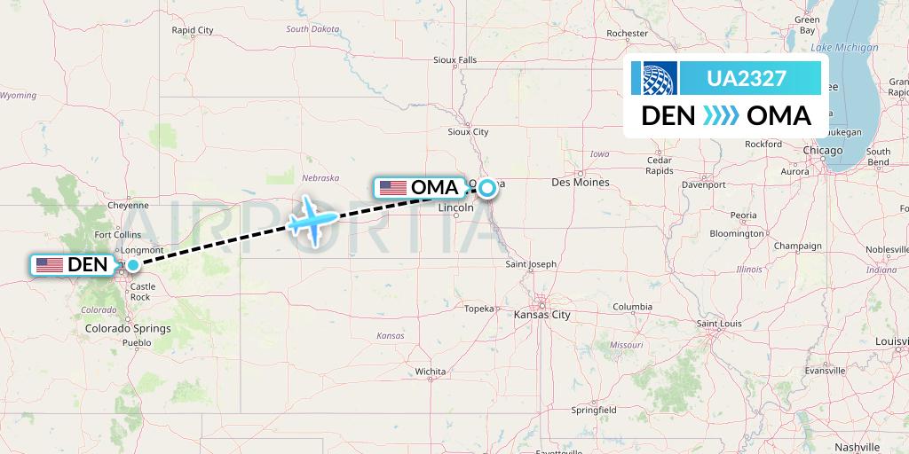 UA2327 United Airlines Flight Map: Denver to Omaha