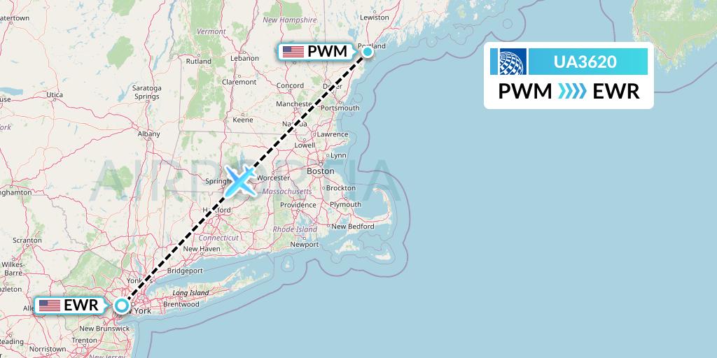 UA3620 United Airlines Flight Map: Portland to New York
