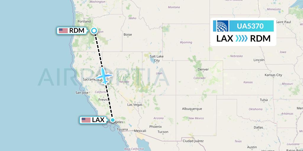 UA5370 United Airlines Flight Map: Los Angeles to Redmond