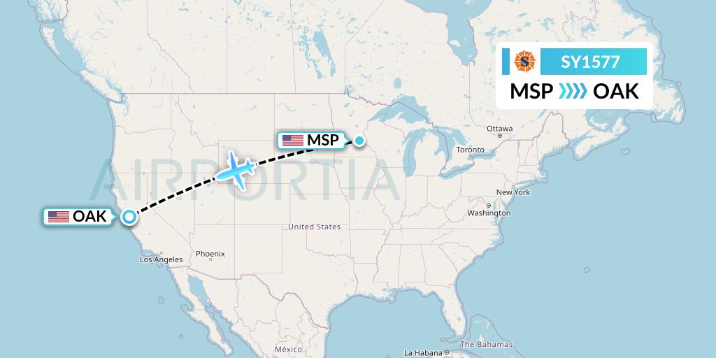 SY1577 Sun Country Airlines Flight Map: Minneapolis to Oakland