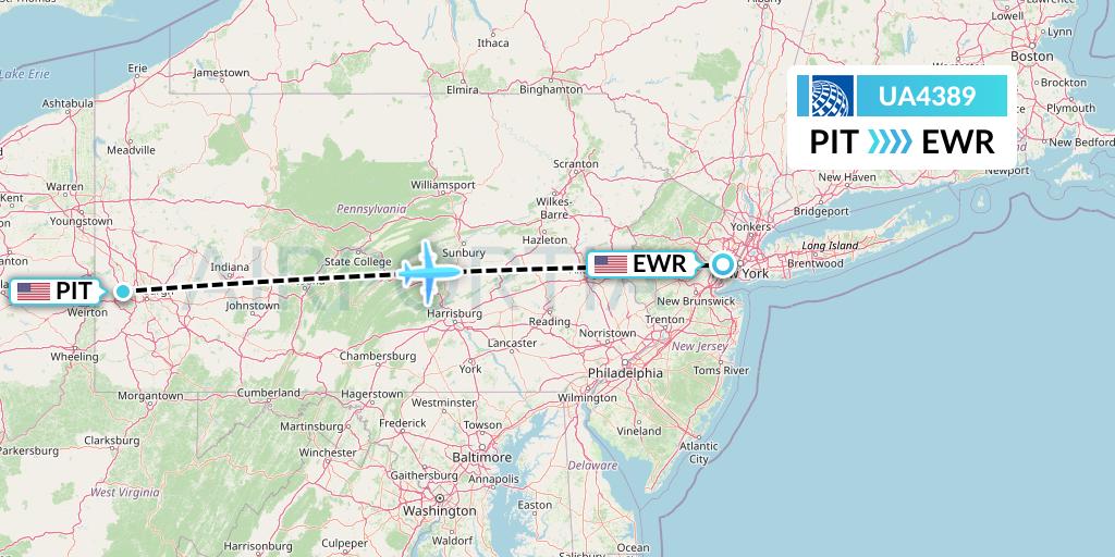 UA4389 United Airlines Flight Map: Pittsburgh to New York
