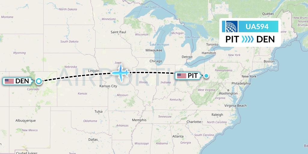 UA594 United Airlines Flight Map: Pittsburgh to Denver