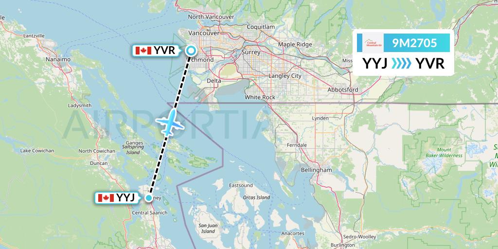 9M2705 Central Mountain Air Flight Map: Victoria to Vancouver