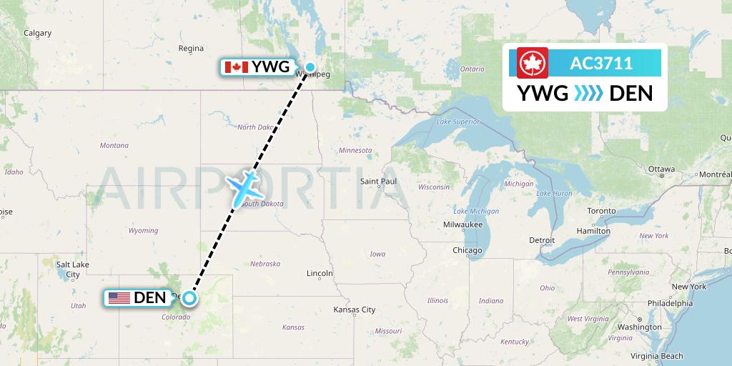 AC3711 Air Canada Flight Map: Winnipeg to Denver