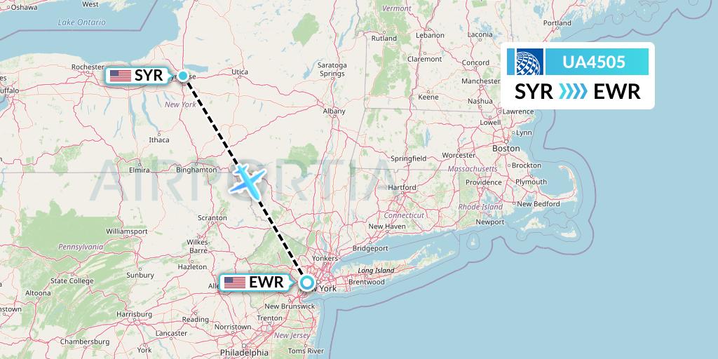 UA4505 United Airlines Flight Map: Syracuse to New York