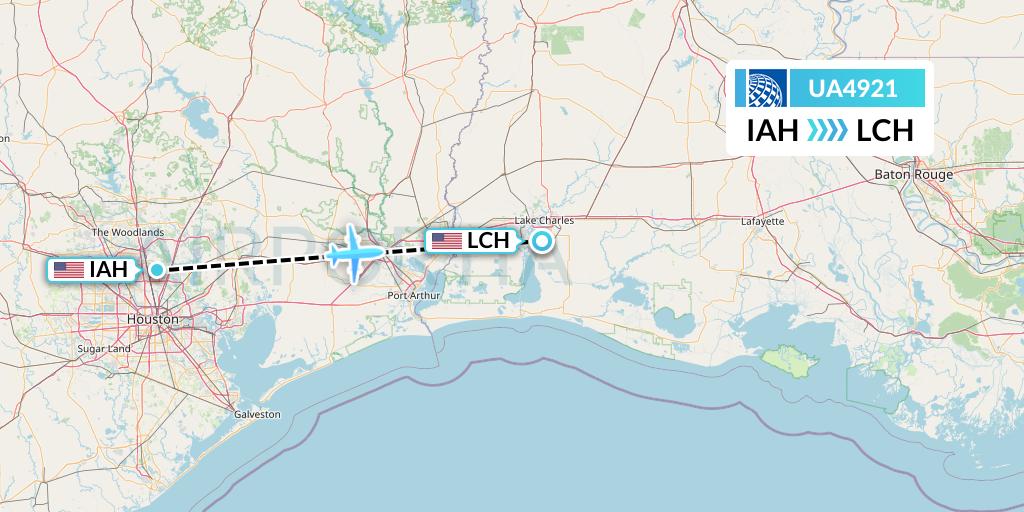 UA4921 United Airlines Flight Map: Houston to Lake Charles