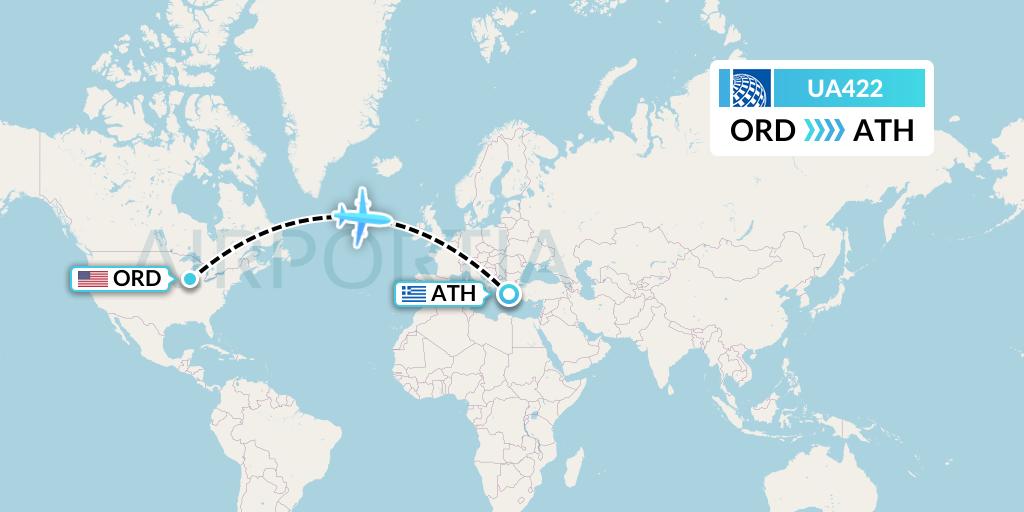 UA422 United Airlines Flight Map: Chicago to Athens