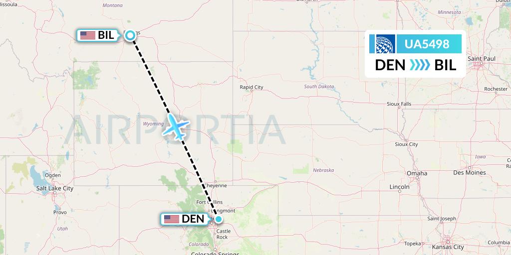 UA5498 United Airlines Flight Map: Denver to Billings