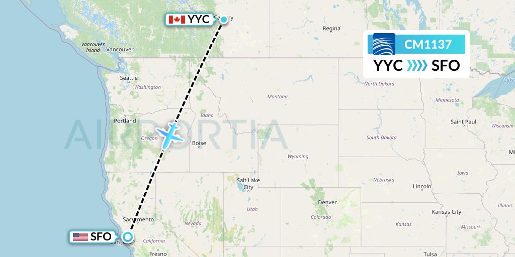 CM1137 Copa Airlines Flight Map: Calgary to San Francisco