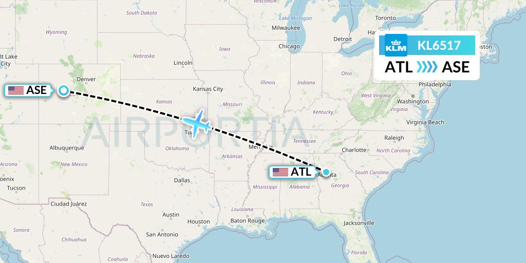 KL6517 KLM Flight Map: Atlanta to Aspen