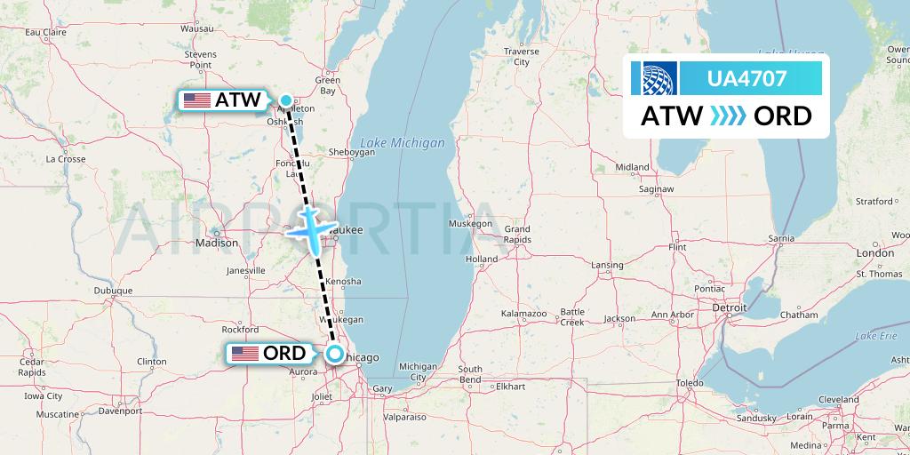 UA4707 United Airlines Flight Map: Appleton to Chicago