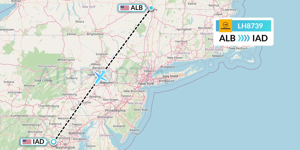 LH8739 Lufthansa Flight Map: Albany to Washington