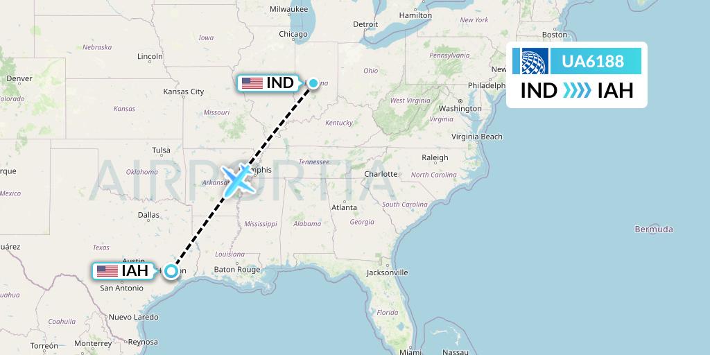 UA6188 United Airlines Flight Map: Indianapolis to Houston