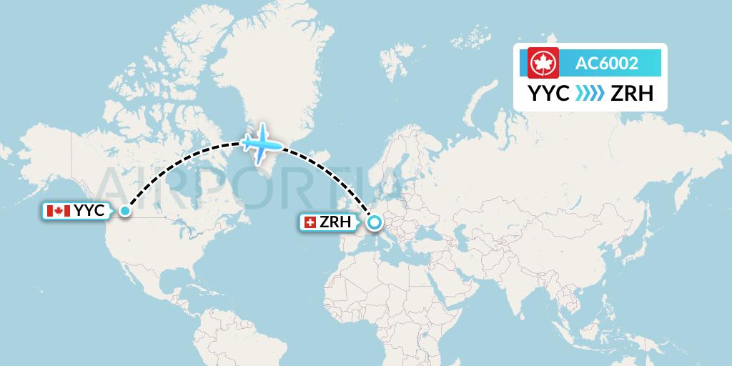 AC6002 Air Canada Flight Map: Calgary to Zurich