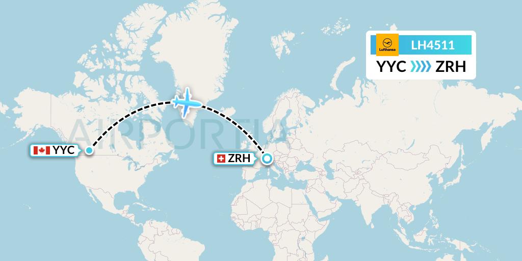 LH4511 Lufthansa Flight Map: Calgary to Zurich