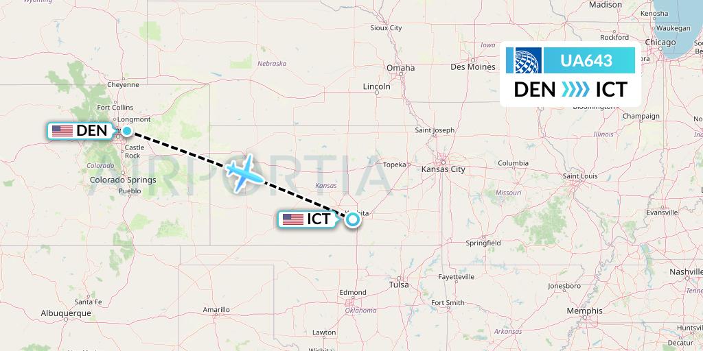 UA643 United Airlines Flight Map: Denver to Wichita