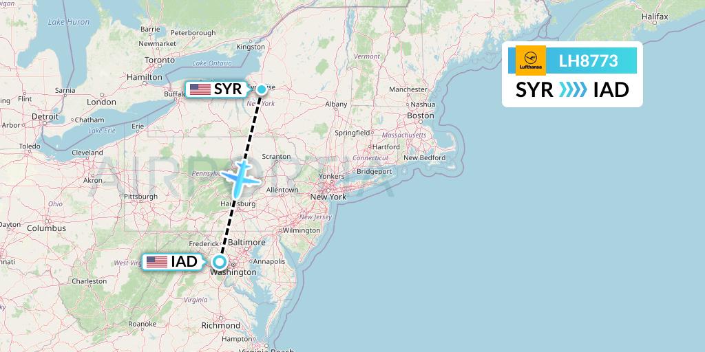 LH8773 Lufthansa Flight Map: Syracuse to Washington