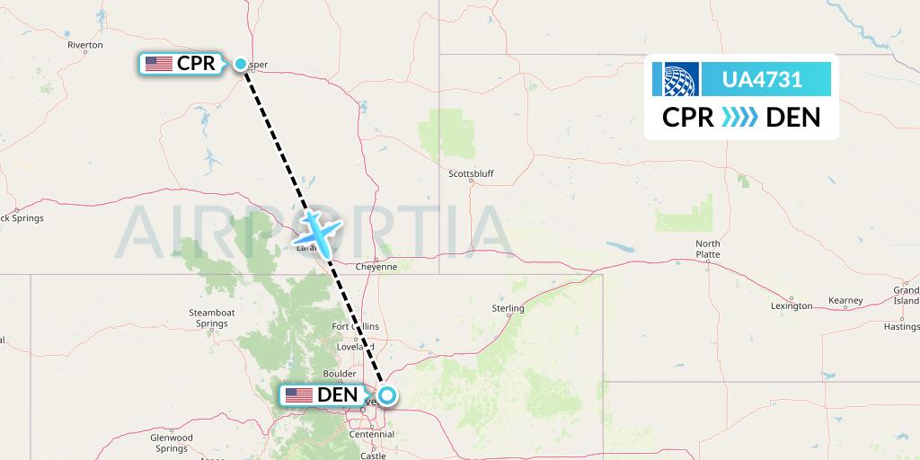UA4731 United Airlines Flight Map: Casper to Denver