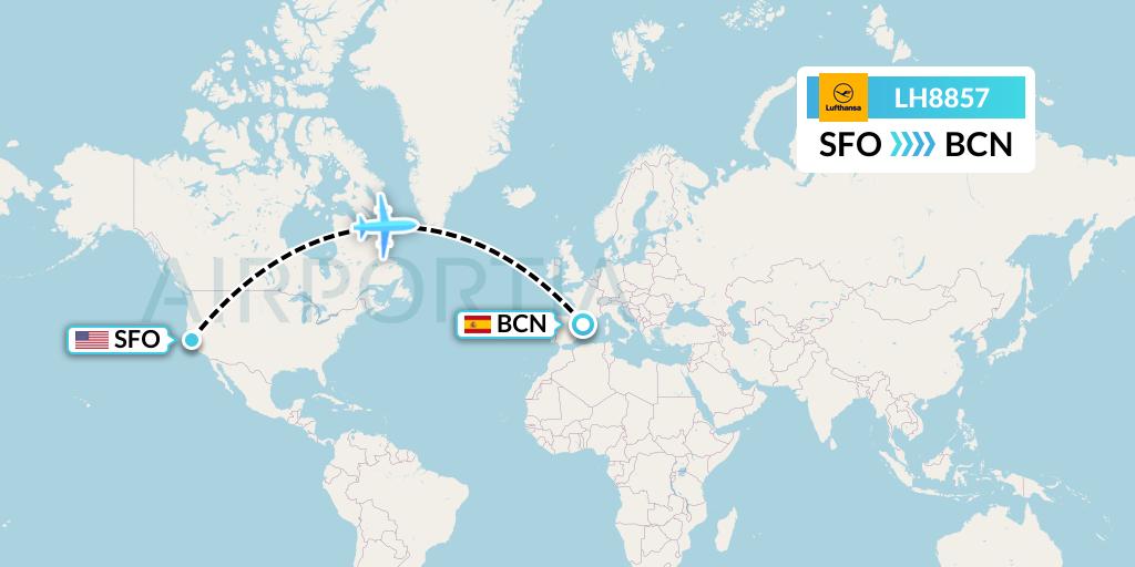 LH8857 Lufthansa Flight Map: San Francisco to Barcelona