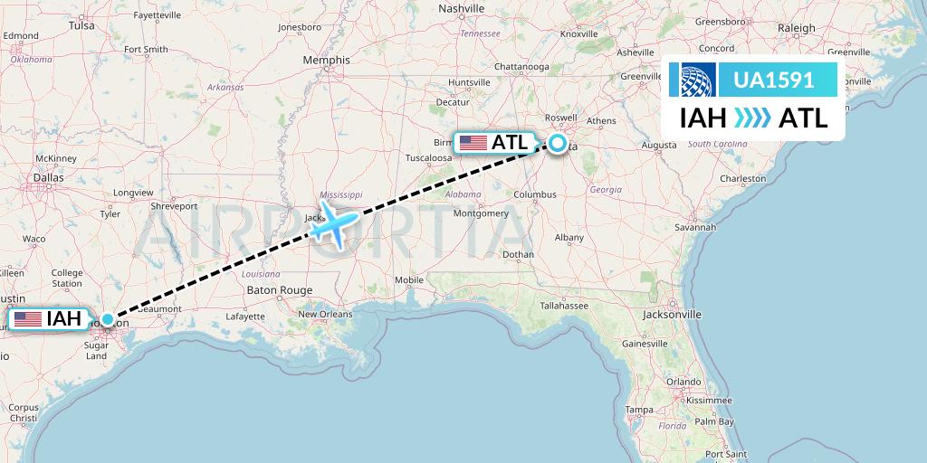 UA1591 United Airlines Flight Map: Houston to Atlanta