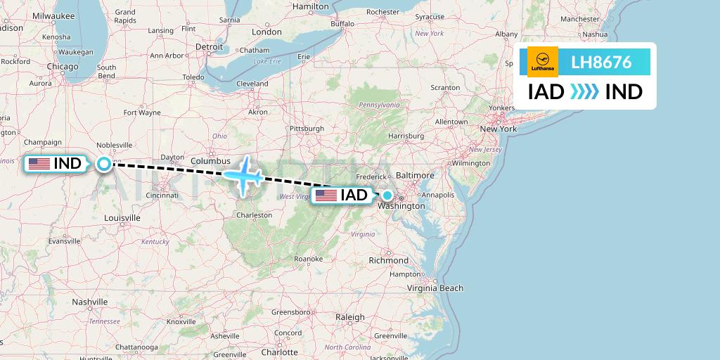 LH8676 Lufthansa Flight Map: Washington to Indianapolis