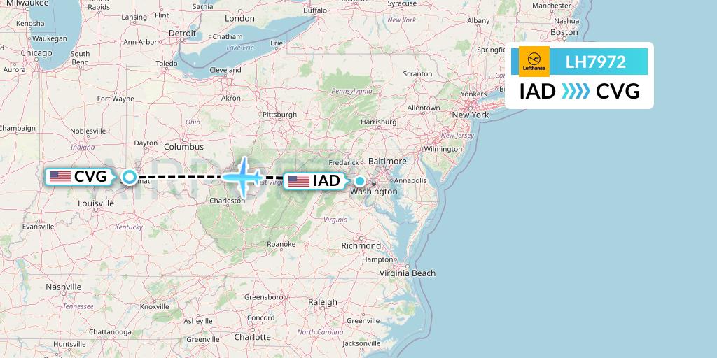 LH7972 Lufthansa Flight Map: Washington to Cincinnati