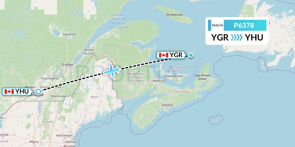 P6378 Pascan Aviation Flight Map: Iles-de-la-Madeleine to Montreal
