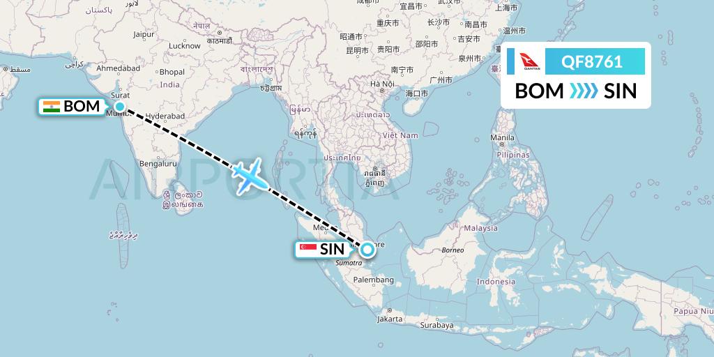 QF8761 Qantas Flight Map: Mumbai to Singapore