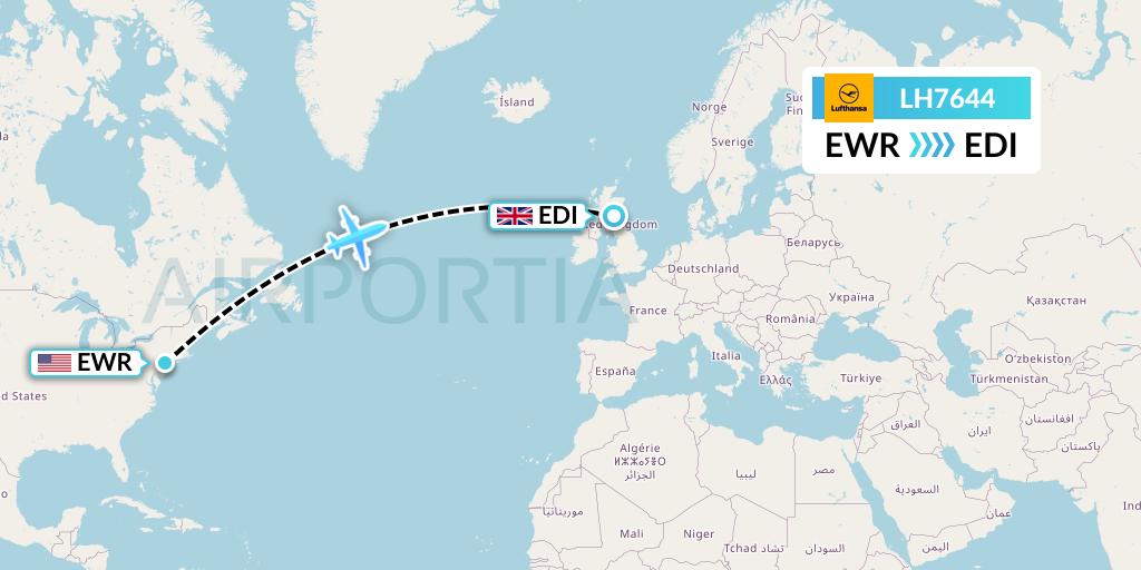 LH7644 Lufthansa Flight Map: New York to Edinburgh