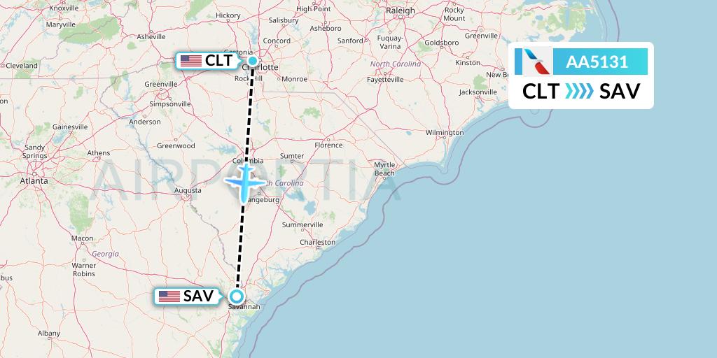 AA5131 American Airlines Flight Map: Charlotte to Savannah