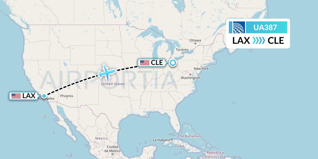 UA387 United Airlines Flight Map: Los Angeles to Cleveland