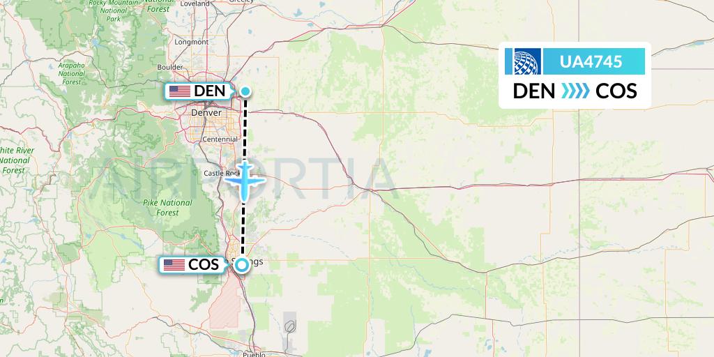 UA4745 United Airlines Flight Map: Denver to Colorado Springs