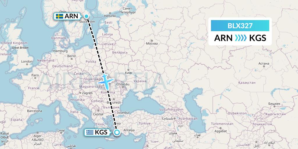 BLX327 TUI fly Nordics Flight Map: Stockholm to Kos