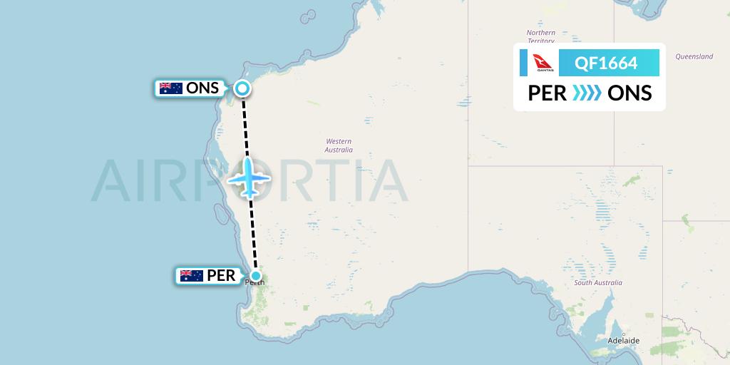 QF1664 Qantas Flight Map: Perth to Onslow