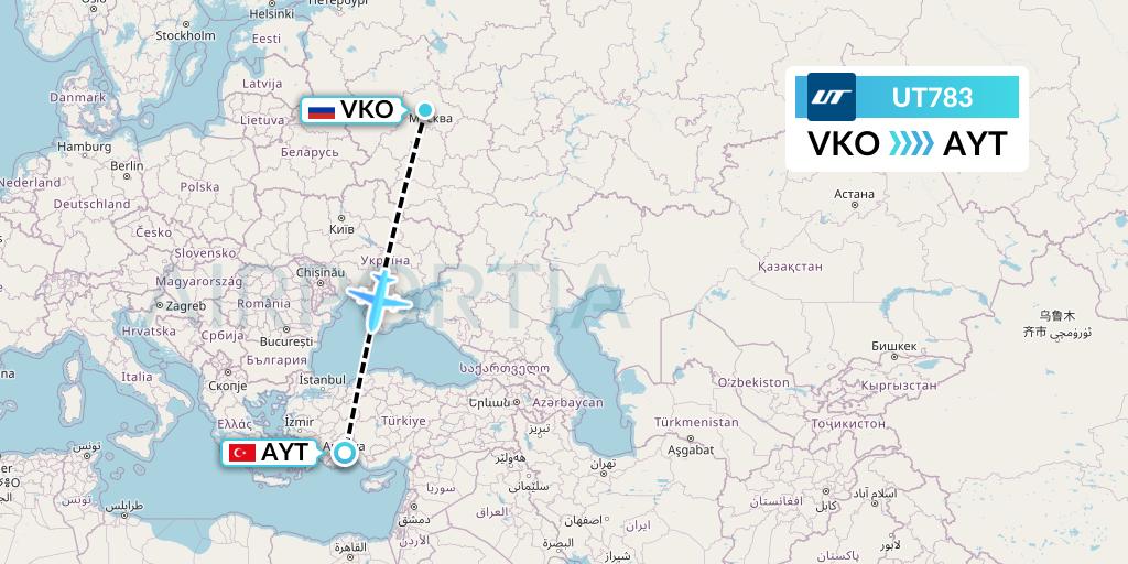 UT783 UTair Flight Map: Moscow to Antalya
