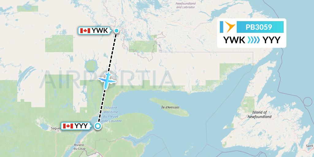 PB3059 PAL Airlines Flight Map: Wabush to Mont-Joli