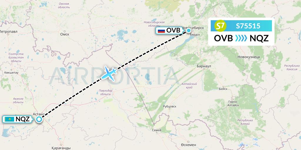 S75515 S7 Airlines Flight Map: Novosibirsk to Astana