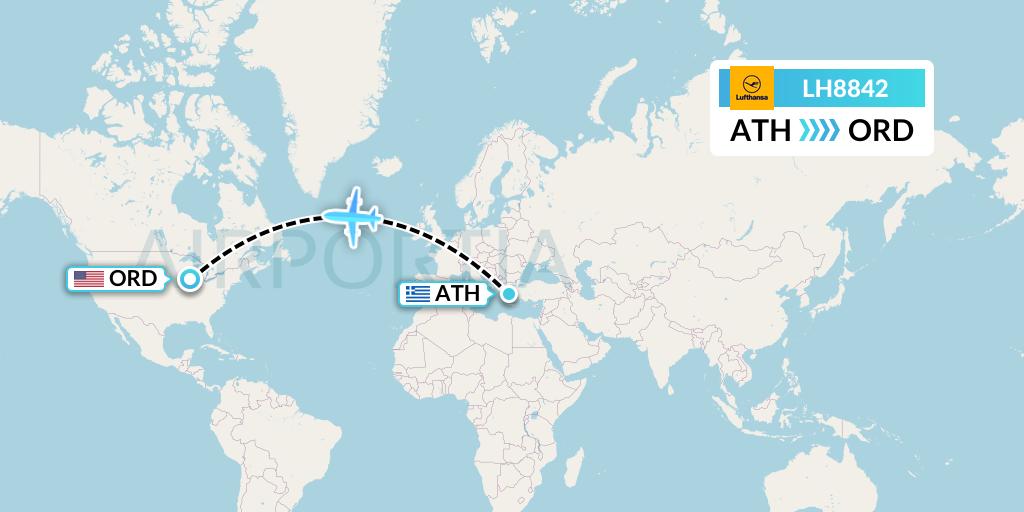 LH8842 Lufthansa Flight Map: Athens to Chicago