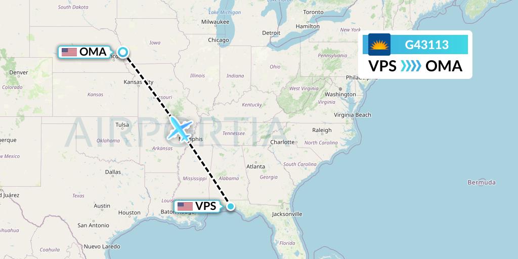 G43113 Allegiant Air Flight Map: Valparaiso to Omaha