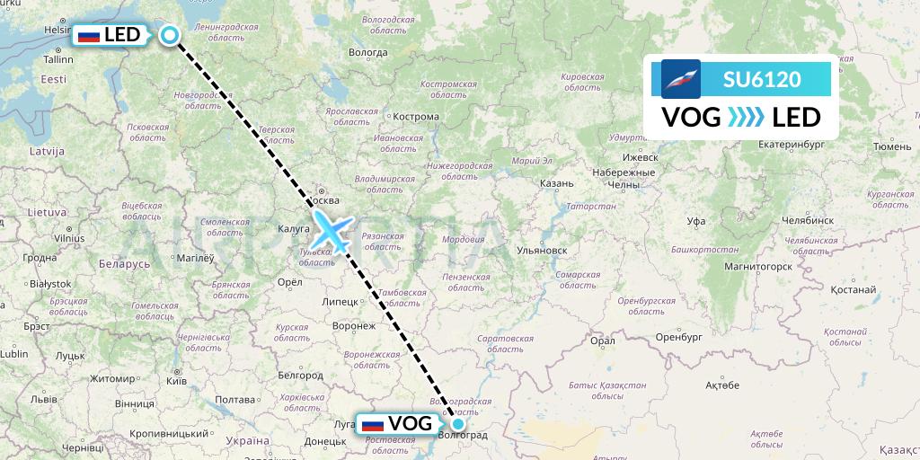 SU6120 Aeroflot Flight Map: Volgograd to St. Petersburg