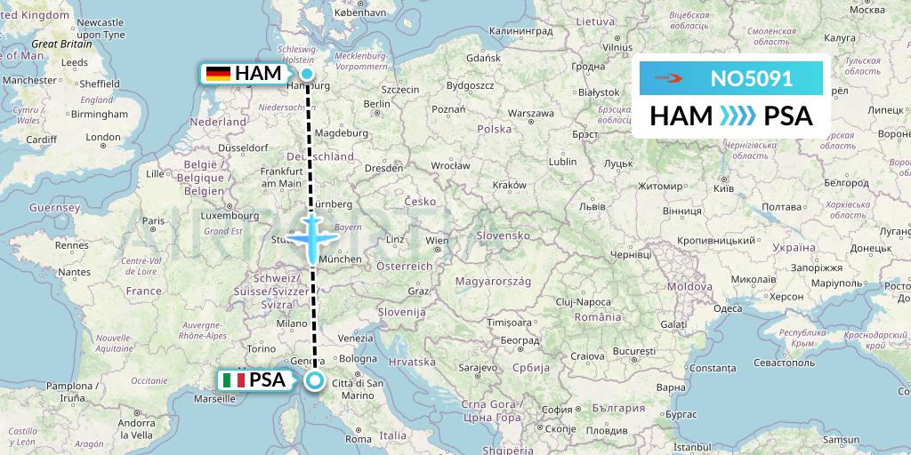 NO5091 Neos Flight Map: Hamburg to Pisa