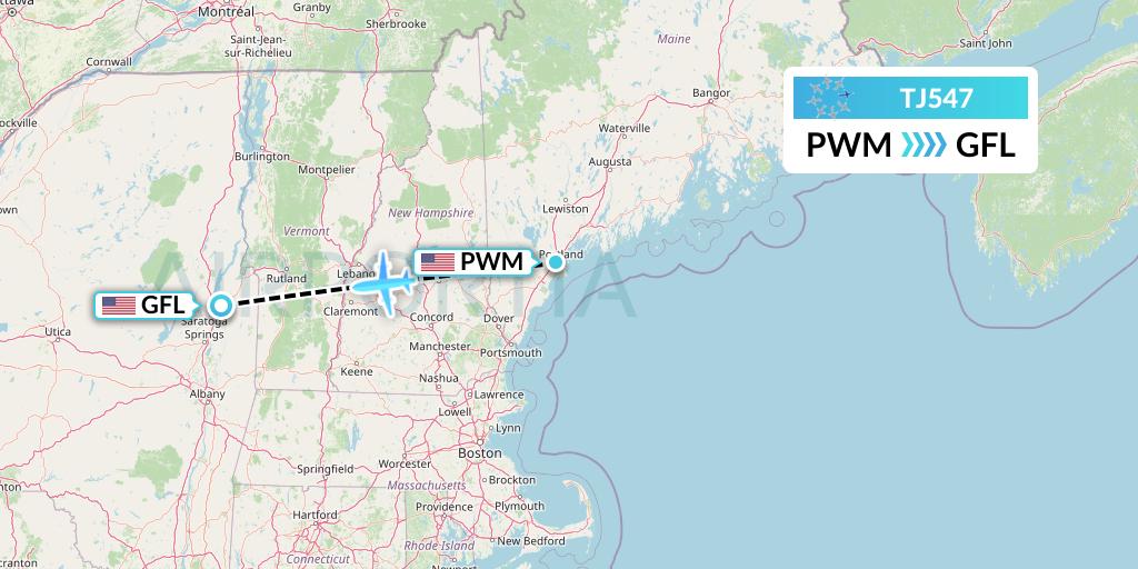 TJ547 Tradewind Aviation Flight Map: Portland to Glens Falls