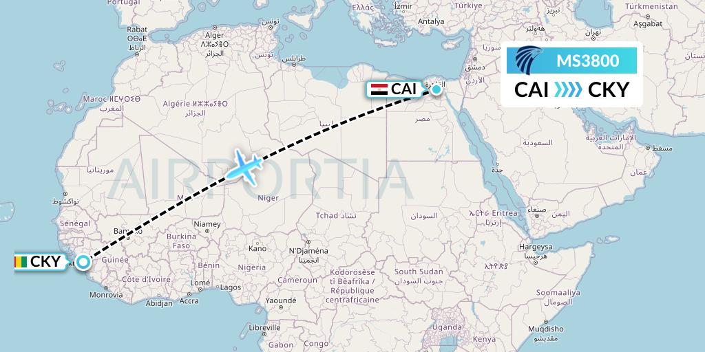 MS3800 EgyptAir Flight Map: Cairo to Conakry