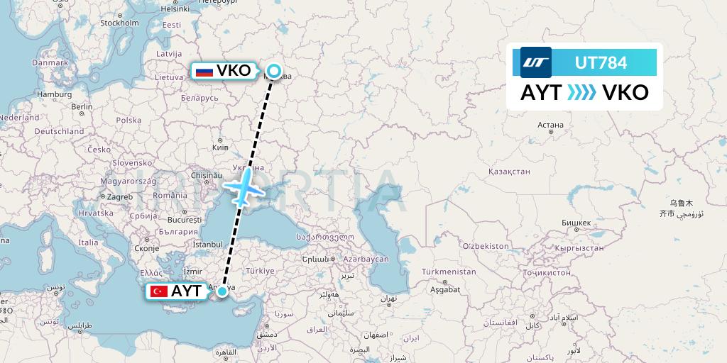 UT784 UTair Flight Map: Antalya to Moscow