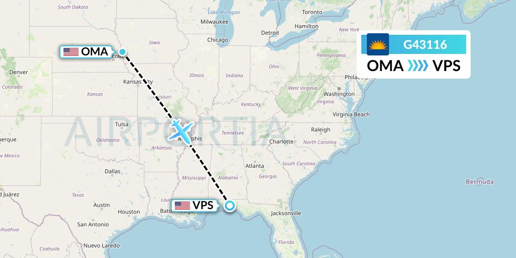 G43116 Allegiant Air Flight Map: Omaha to Valparaiso