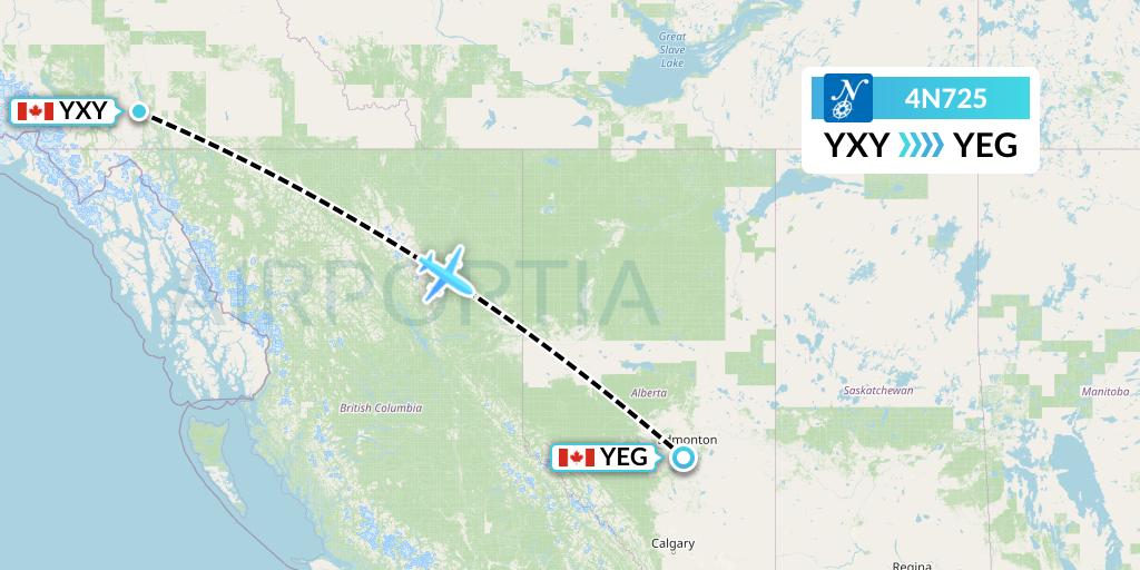 4N725 Air North Flight Map: Whitehorse to Edmonton