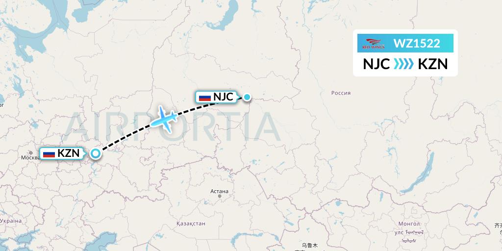 WZ1522 Red Wings Flight Map: Nizhnevartovsk to Kazan