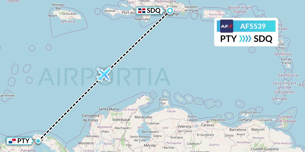 AF5539 Air France Flight Map: Panama City to Santo Domingo