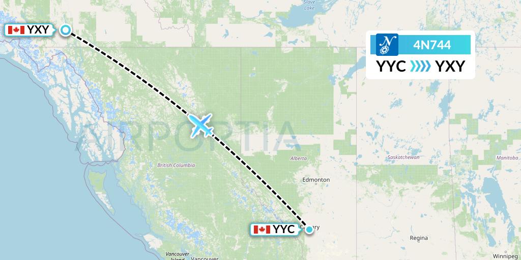 4N744 Air North Flight Map: Calgary to Whitehorse